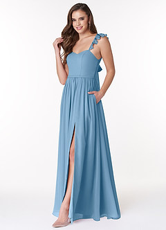 Azazie Metz Bridesmaid Dresses Steel Blue A-Line Sweetheart Ruched Chiffon Dress image4