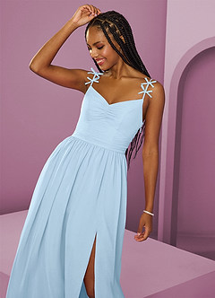Barbie ♥ Azazie Vestidos de damas de honor Vestido de Azul Cielo de Gasa de Corte en A con Plisado image11