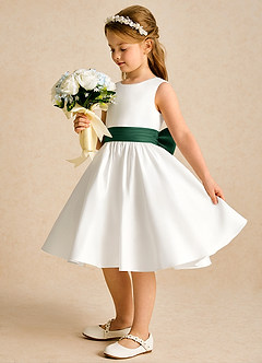 Azazie Sosie Blumenmädchenkleider A-Linie Plissee Matte Satin Kleid Elfenbein Dunkelgrün image3