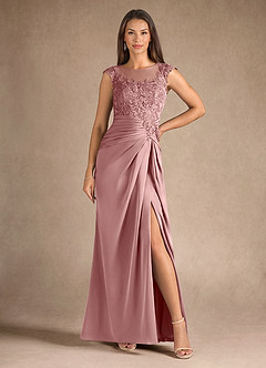 Azazie Santa Barbara vestidos de madre de la novia Vestido de Rosa Polvorienta de Satén Elástico de Recto con Plisado image5