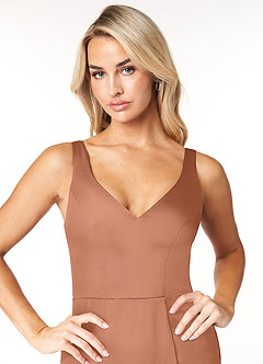 Azazie Jess Bridesmaid Dresses Bronzer Sheath V-Neck Stretch Satin Dress image6