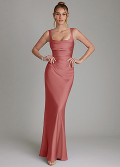 Azazie Agustina Robes de demoiselle d'honneur Robe Sirène en Satin extensible Corset Antique Rose image1