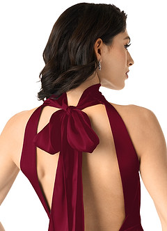 Azazie x Delaney Bridesmaid Dresses Burgundy Sheath High Neck Stretch Satin Dress image5