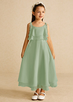 Azazie Temi Flower Girl Dresses Dusty Sage A-Line Spaghetti Strap Chiffon Dress image3