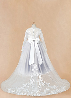 Azazie Elodie Flower Girl Dresses Ivory Stormy Ball-Gown Lace Dress image13