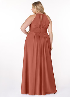 Azazie Bonnie Bridesmaid Dresses Clay A-Line Keyhole Ruched Chiffon Dress image7