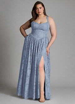 Azazie Francis Abiti da Damigella Abito A-Line in Burnout Floreale Corsetto Blu Polveroso image9