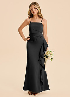 Azazie Lyla Junior Vestido de Negro de Satén Elástico de Corte Sirena con Plisado image3