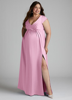 Azazie Allessia Maternity Bridesmaid Dresses A-Line Pleated Stretch Satin Floor-Length Dress image10
