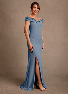 Azazie Jettie Mother of the Bride Dresses Twilight Sheath Pleated Chiffon Dress image2