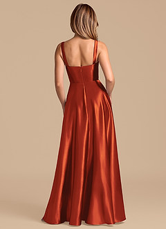Azazie Shaude Bridesmaid Dresses Paprika A-Line Pleated Metallic Satin Dress image6