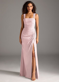 Azazie Jesaphine Bridesmaid Dresses Blushing Pink Sheath Bow Chiffon Dress image5