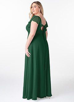 Azazie Syenna Robes de demoiselle d'honneur Robe Trapèze en Mousseline de soie Rayé Vert Foncé image9