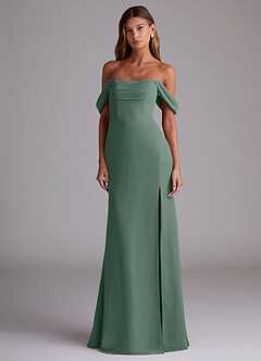 Azazie Saige Bridesmaid Dresses Eucalyptus A-Line Off the Shoulder Chiffon Convertible Dress image3