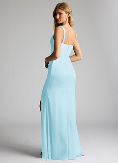 Azazie Elida Bridesmaid Dresses Sky Blue Sheath Pleated Stretch Satin Dress image2