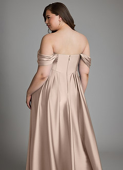 Azazie Loisa Robes de demoiselle d'honneur Robe Trapèze en Satin extensible Épaules dénudées Rose Anglais image16
