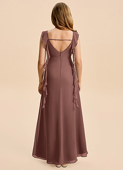 Azazie Cindy Junior Espresso A-Line Ruched Chiffon Dress image5