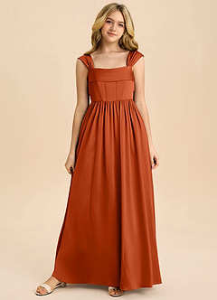 Azazie Hattie Junior Paprika A-Line Pleated Stretch Satin Dress image8