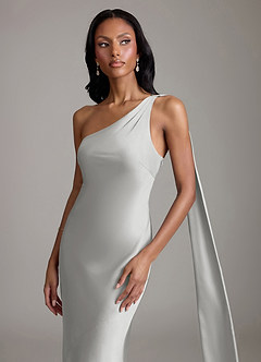 Azazie Galinda Brudtärnklänningar Klä av Sjöjungfru i Stretch Satin Ena axeln Silver image3