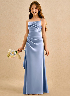 Azazie Cannoli Girls Formal Robe Demoiselle D'honneur Fillette Robe Trapèze en Mat Satiné Plissée Eis image5