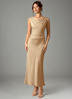 Azazie Kieryn Robes de demoiselle d'honneur Robe Sirène en Satin extensible Plissée Champagne image1