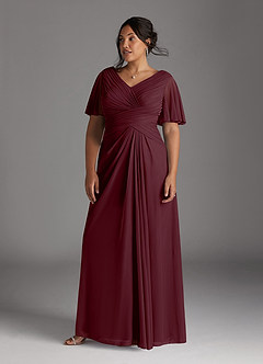 Azazie Emmeline Mother of the Bride Dresses Cabernet A-Line V-Neck Pleated Mesh Dress image7