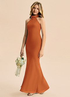 Azazie Velli Junior Vestido Canela de Chiffon de sereia com Pescoço alto image4