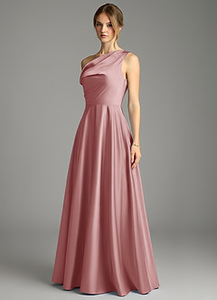 Azazie Xanthe Bridesmaid Dresses Dusty Rose A-Line Off the Shoulder Stretch Satin Dress image4