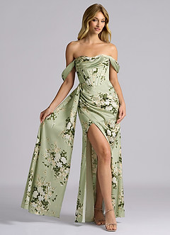 Azazie Amyra Vestidos de damas de honor Vestido de Enredaderas Florales de Satén Elástico de Corte Sirena Convertible con Vestidos sin tirantes image4