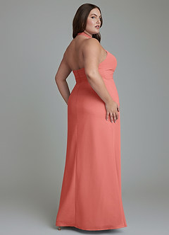 Azazie Jemma Bridesmaid Dresses Salmon Pink Sheath Pleated Chiffon Dress image12