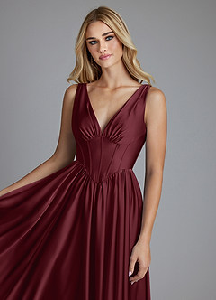 Azazie Delmie Vestidos de damas de honor Vestido de Cabernet de Satén Elástico de Corte en A con Corsé image7