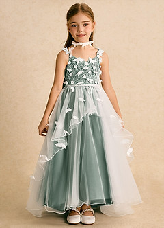 Azazie Darlina Flower Girl Dresses Ivory Eucalyptus Ball-Gown Lace Tulle Dress image4