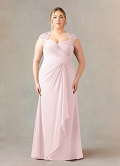 Azazie Birdie 신부의 어머니 드레스 A라인 쉬폰 바닥 길이 드레스 image1
