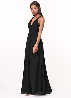 Azazie Maren Bridesmaid Dresses Black A-Line Pleated Chiffon Dress image3