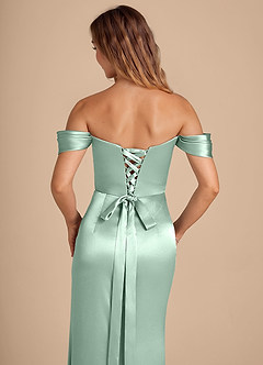 Azazie Shea At-home Try On Dresses Agave Mermaid Off the Shoulder Metallic Satin Convertible Dress image2