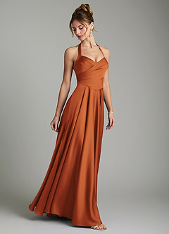 Azazie Tenaya Robes de demoiselle d'honneur Robe Trapèze en Satin extensible Décolleté en cœur Cannelle image6