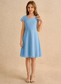Azazie Narin Girls Formal Flower Girl Dresses Powder Blue A-Line with Sleeves Chiffon Dress image4