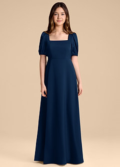 Azazie Briar Junior Dark Navy A-Line Bow Stretch Satin Dress image7