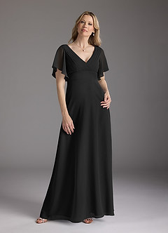 Azazie Alessa Kleider für die Brautmutter A-Linie V-Hals Gefaltet Chiffon Kleid Schwarz image3