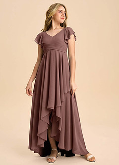 Azazie Caria Junior Espresso A-Line Pleated Chiffon Dress image3