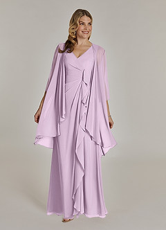 Azazie Manuella Mother of the Bride Dresses Frosted Lilac A-Line V-Neck Pleated Chiffon Dress image3