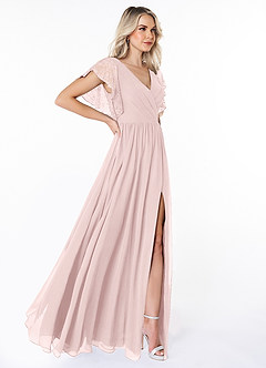 Azazie Zella Abiti da Damigella Abito A-Line in Chiffon Pizzo Rosa Rossore image4