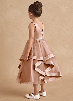 Azazie Posy Blumenmädchenkleider A-Linie Mit Perlen Tüll Kleid Champagner Rosa image2