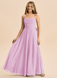 Azazie Bear Junior Candy Pink A-Line Pleated Chiffon Dress image4