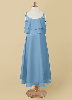 Azazie Temi Flower Girl Dresses Steel Blue A-Line Spaghetti Strap Chiffon Dress image10