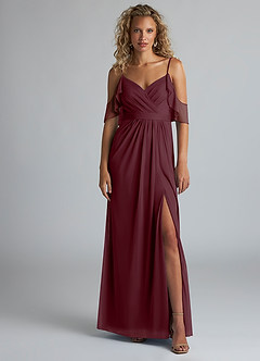 Azazie Fiena Final Sale Desert Rose A-Line V-neck Ruched Mesh Dress image1