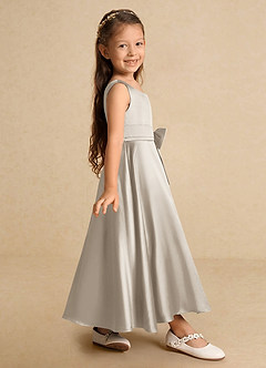 Azazie Lindy Flower Girl Dresses Frost A-Line Pleated Matte Satin Dress image5