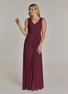 Azazie Manuella Mother of the Bride Dresses Cabernet A-Line V-Neck Pleated Chiffon Dress image4