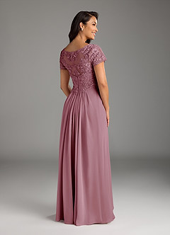 Azazie Dunja Vestidos para mãe da noiva Vestir Vintage Malva de Chiffon de Linha A com Renda image4