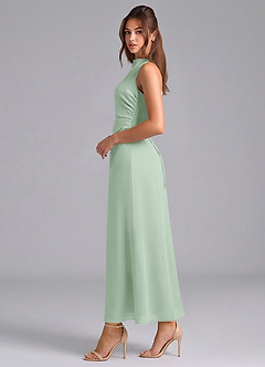 Azazie Evadne 신부 들러리 드레스 쉬스 주름진 쉬폰 발목 길이 드레스 image5